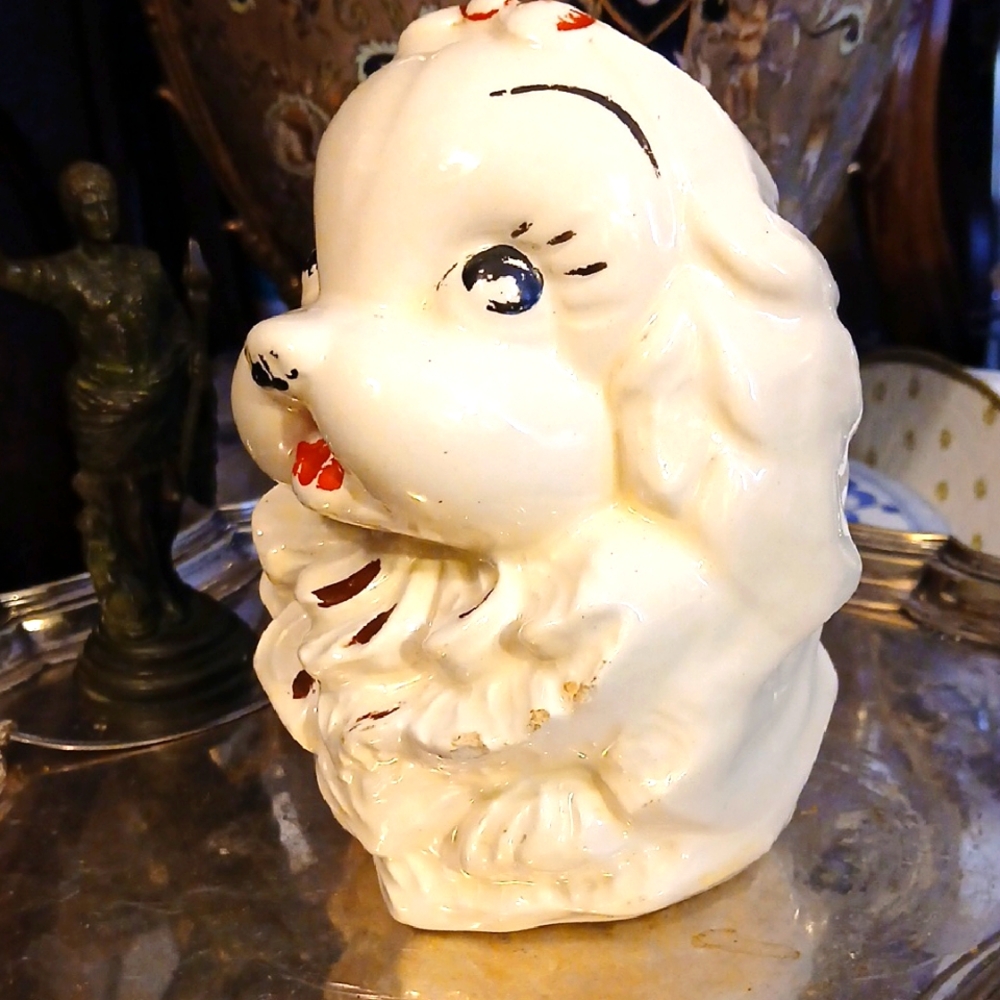 Charming MCM Cream Ceramic Dog Head Planter